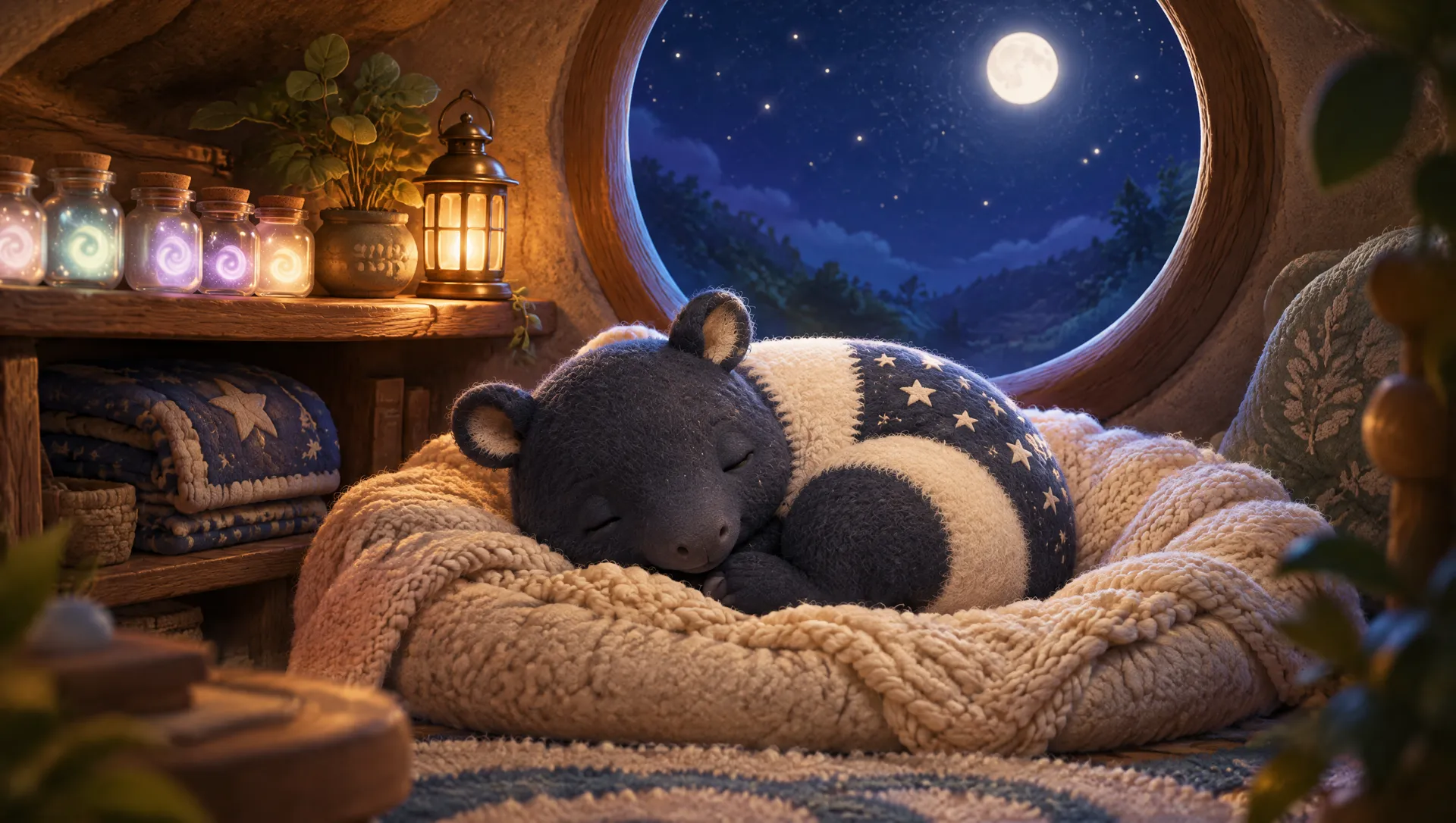 The tapir fast asleep under the moon